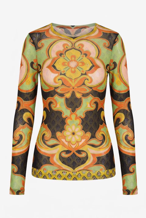 ETRO MAGLIA MANICHE LUNGHE IN TULLE STRETCH FANTASIA