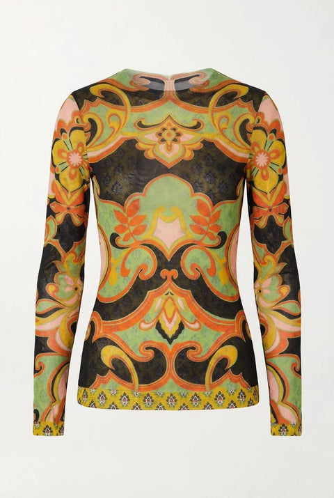 ETRO MAGLIA MANICHE LUNGHE IN TULLE STRETCH FANTASIA