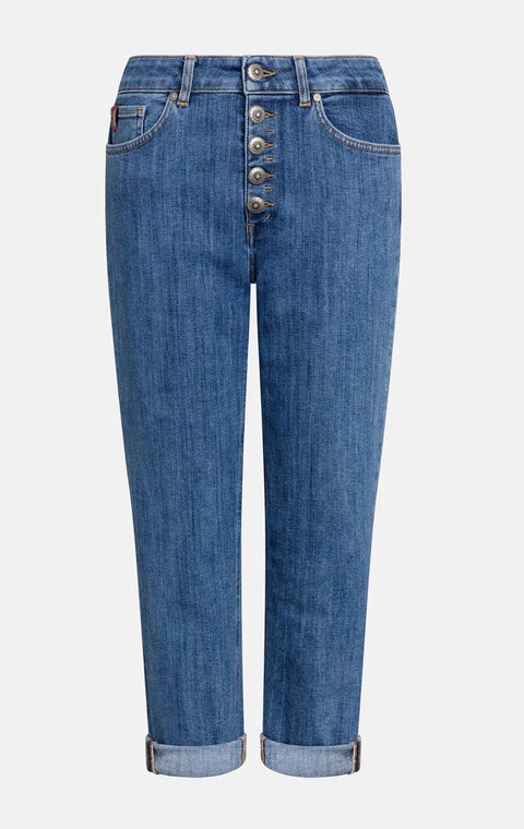 DONDUP KOONS JEANS CARROT FIT IN DENIM STRETCH CON BOTTONI PERSONALIZZATI