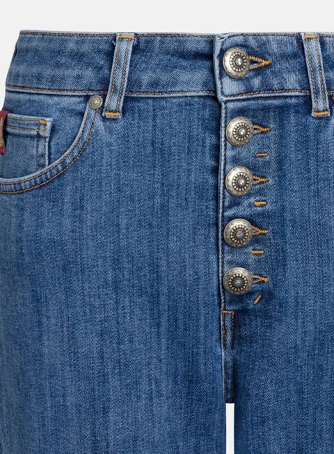 DONDUP KOONS JEANS CARROT FIT IN DENIM STRETCH CON BOTTONI PERSONALIZZATI