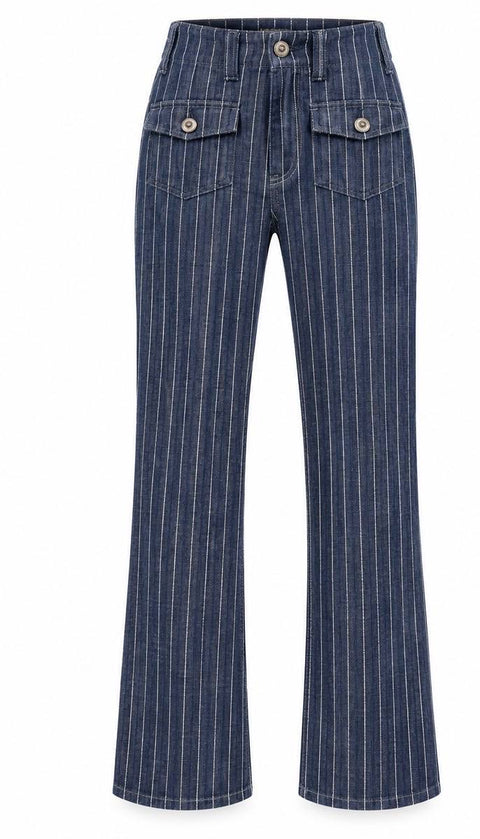 DONDUP PANTALONE FLARE A VITA ALTA IN TESSUTO EFFETTO DENIM CON GESSATURA