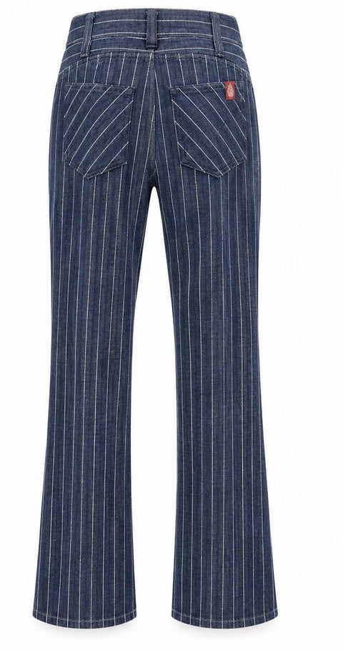 DONDUP PANTALONE FLARE A VITA ALTA IN TESSUTO EFFETTO DENIM CON GESSATURA