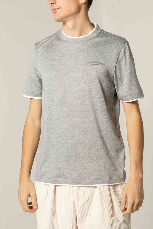 BRUNELLO CUCINELLI T-SHIRT JERSEY BORDO CONTRASTO