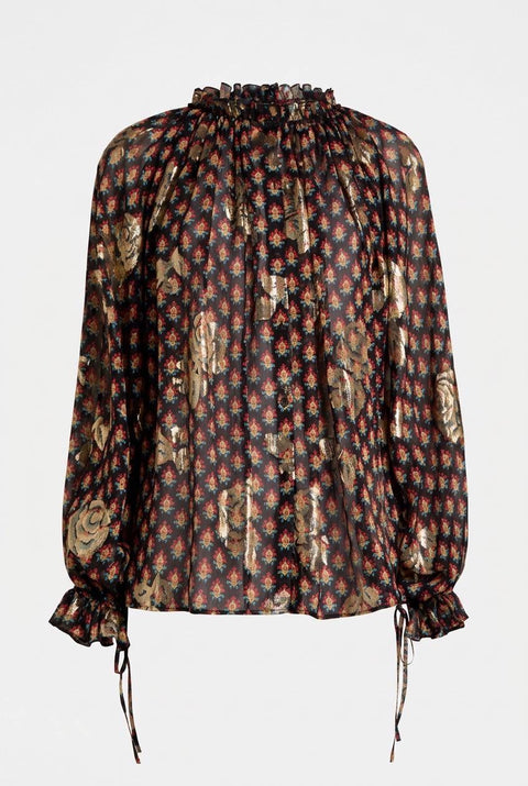 ETRO CAMICIA IN SETA CON ROSE FIL COUPÉ E MOTIVO CRAVATTERIA