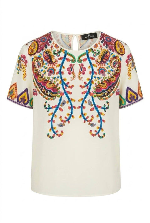 ETRO T-SHIRT IN TWILL DI SETA STAMPA FLOREALE