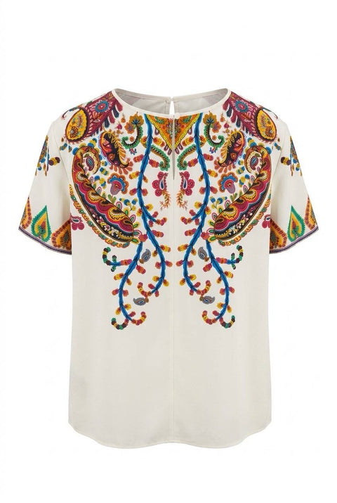 ETRO T-SHIRT IN TWILL DI SETA STAMPA FLOREALE