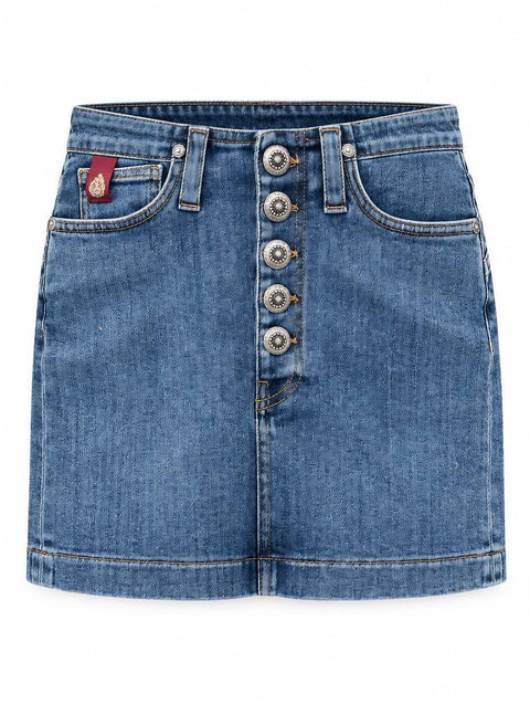 DONDUP MINIGONNA IN DENIM STRETCH CON BOTTONI GIOIELLO PERSONALIZZATI