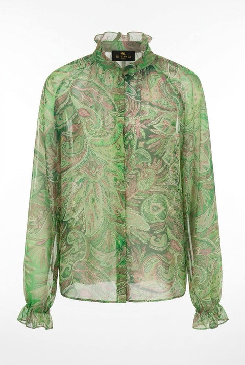 ETRO CAMICIA IN SETA CON RUCHES E MOTIVO PAISLEY