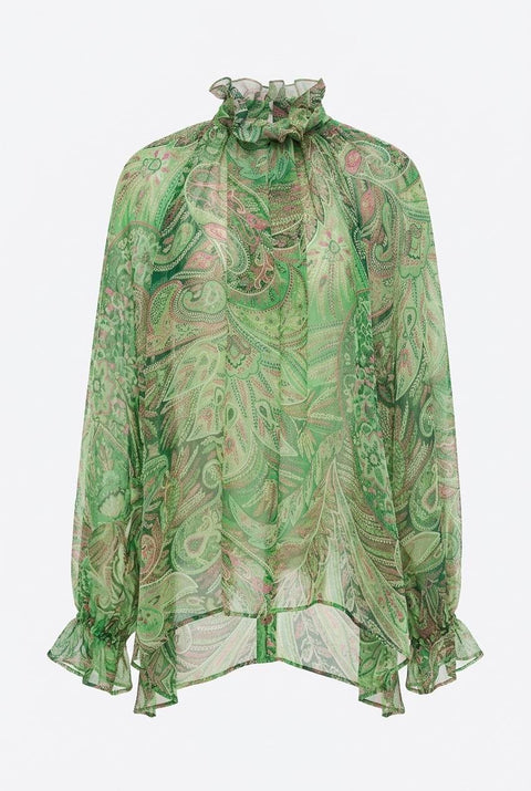 ETRO CAMICIA IN SETA CON RUCHES E MOTIVO PAISLEY