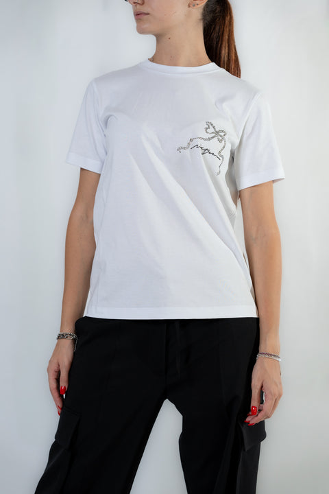 MSGM T-SHIRT JERSEY LOGO STRASS