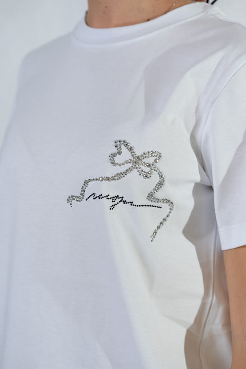 MSGM T-SHIRT JERSEY LOGO STRASS