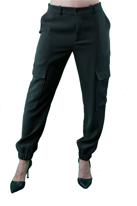 PAROSH CADIS CARGO PANTS WITH CUFF BOTTOM