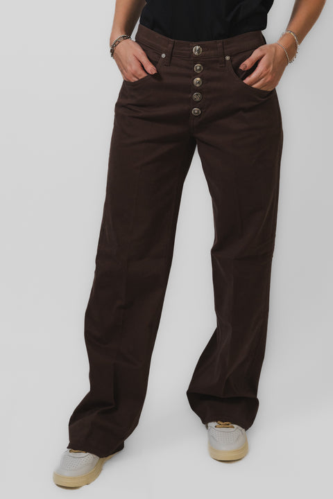 DONDUP JACKLYN PANTALONE PALAZZO VELLUTO BOTTONI METALLO
