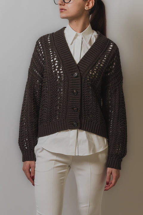 BRUNELLO CUCINELLI CARDIGAN REALIZZATO NEL TESSUTO COTONE EFFETTO RETE