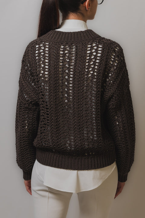 BRUNELLO CUCINELLI CARDIGAN REALIZZATO NEL TESSUTO COTONE EFFETTO RETE