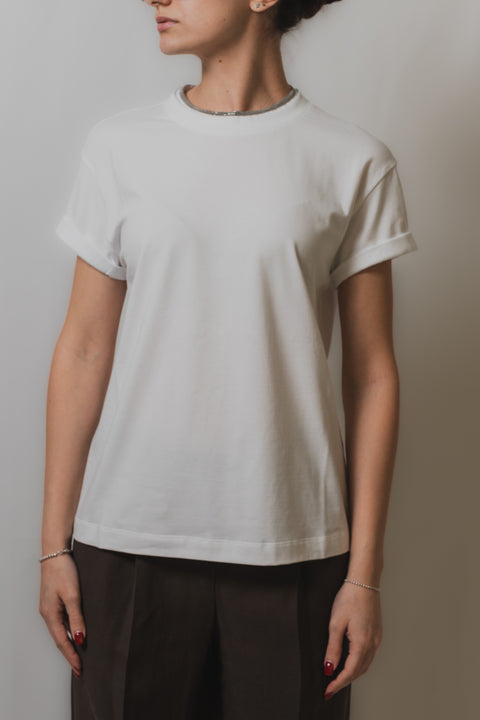 BRUNELLO CUCINELLI T-SHIRT GIROCOLLO MONILE REALIZZATA NEL CLASSICO JERSEY STRETCH