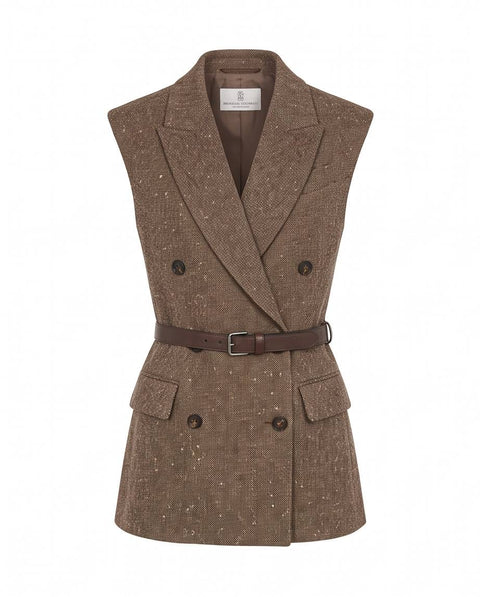 BRUNELLO CUCINELLI GILET OVER TWEED CINTURA PUNTO VITA
