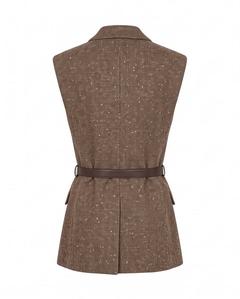 BRUNELLO CUCINELLI GILET OVER TWEED CINTURA PUNTO VITA