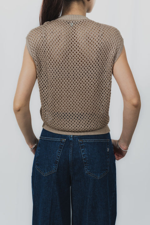 DONDUP MAGLIA SMANICATA COTONE RETE