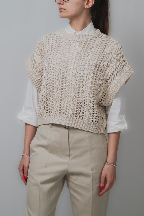 BRUNELLO CUCINELLI MAGLIA SMANICATA REALIZZATA IN COTONE RETE