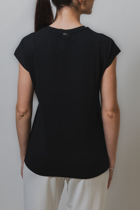 HERNO T-SHIRT SMANICATA REALIZZATA IN JERSEY CON LOGO STRASS
