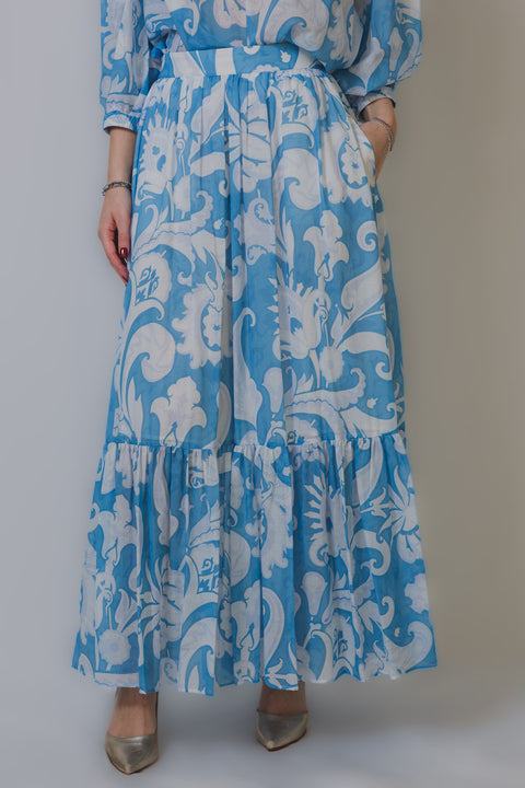 ETRO GONNA LUNGA CON BALZE REALIZZATA NEL TESSUTO VOILE DI COTONE STAMPA MACRO PESLEY