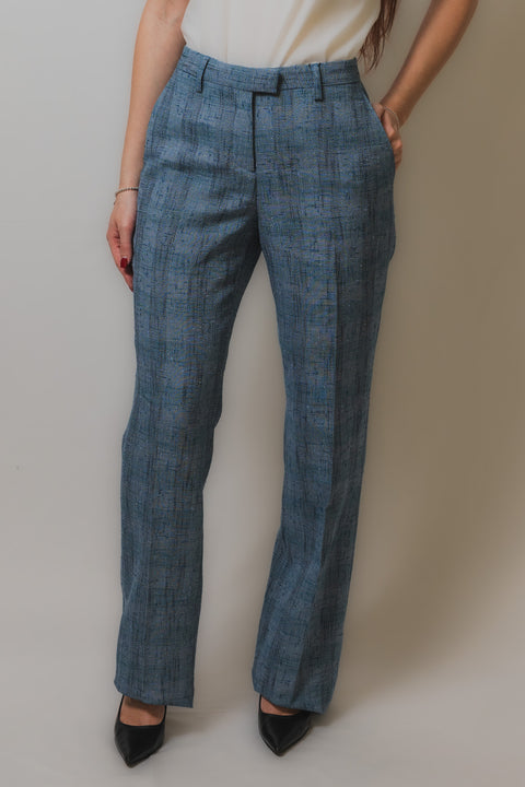 ETRO PANTALONE GAMBA DRITTA REALIZZATO NEL TESSUTO DI LINO COTONE E VISCOSA CON TRAMA CHECK  QUADRI