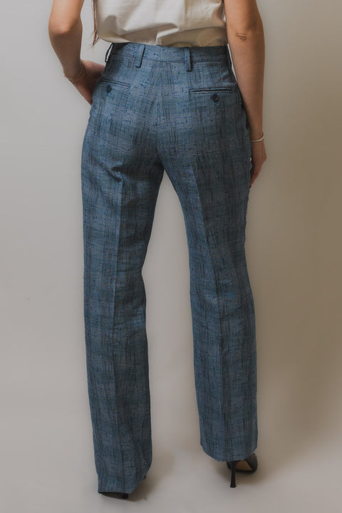 ETRO PANTALONE GAMBA DRITTA REALIZZATO NEL TESSUTO DI LINO COTONE E VISCOSA CON TRAMA CHECK  QUADRI