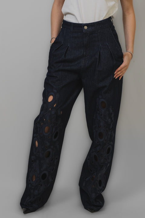 DONDUP PEDRA PANTALONE REALIZZATO IN TESSUTO DENIM MAXI RICAMO GAMBA