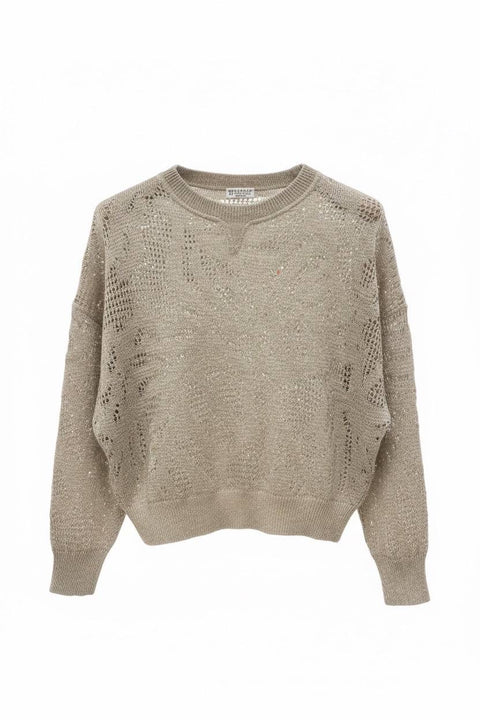BRUNELLO CUCINELLI MAGLIA LINO/COTONE MICROPAILLETTES