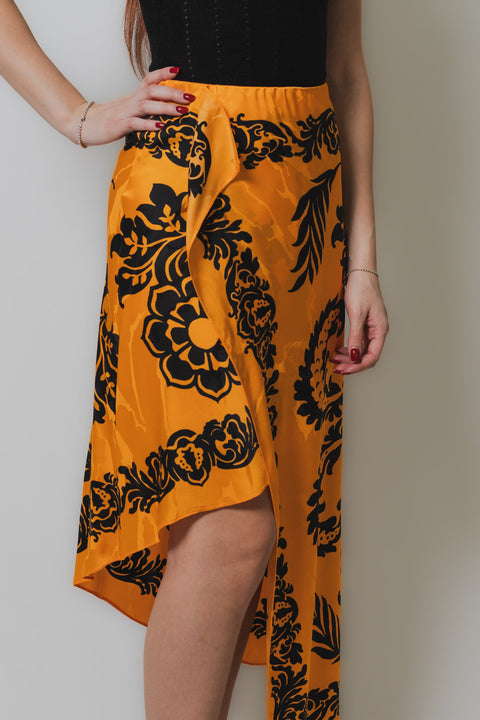 ETRO GONNA LONGUETTE ASIMMETRICA CON SPACCO PROFONDO LATO DI VISCOSA FANTASIA