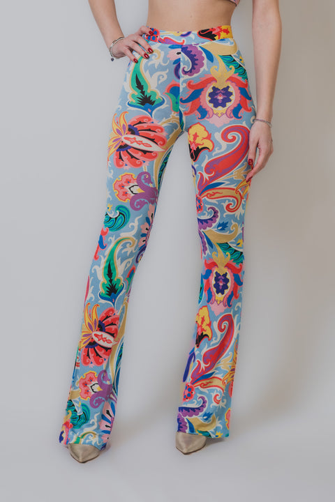 ETRO PANTALONE SLIM REALIZZATO NEL CLASSICO JERSEY DI VISCOSA STRETCH STAMPA MULTICOLOR