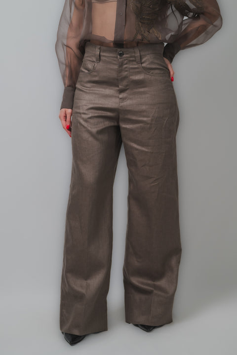 BRUNELLO CUCINELLI PANTALONE 5 TASCHE PALAZZO REALIZZATO IN LINO