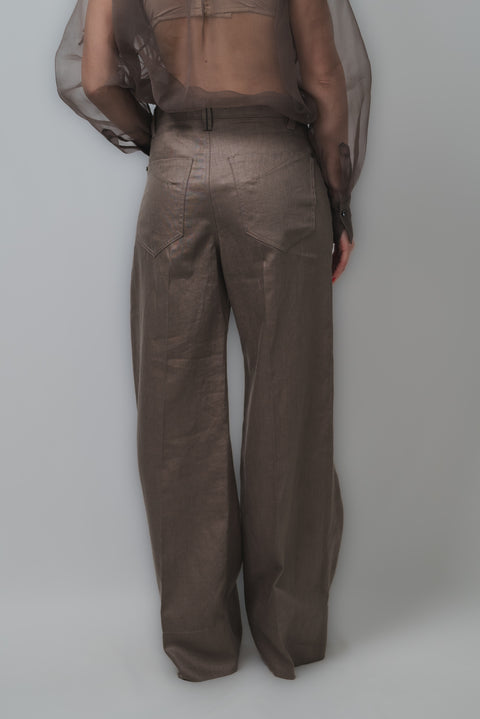 BRUNELLO CUCINELLI PANTALONE 5 TASCHE PALAZZO REALIZZATO IN LINO