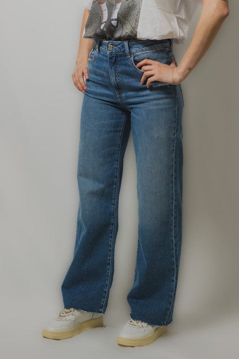 ICON DENIM JEANS PALAZZO CROPPED REALIZZATO NEL TESSUTO DENIM STRETCH