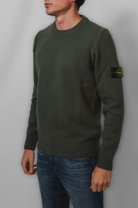 STONE ISLAND MAGLIA GIROCOLLO LAMBSWOOL LOGO SPALLA