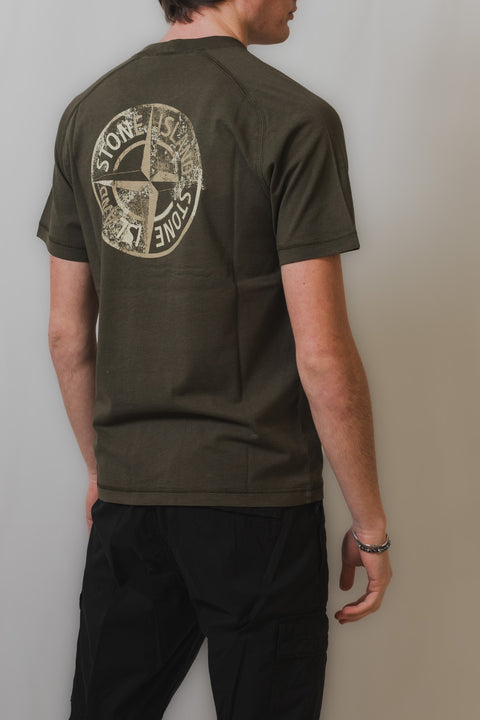 STONE ISLAND T-SHIRT REGULAR FIT JERSEY CON STAMPA LOGO PETTO E SCHIENA