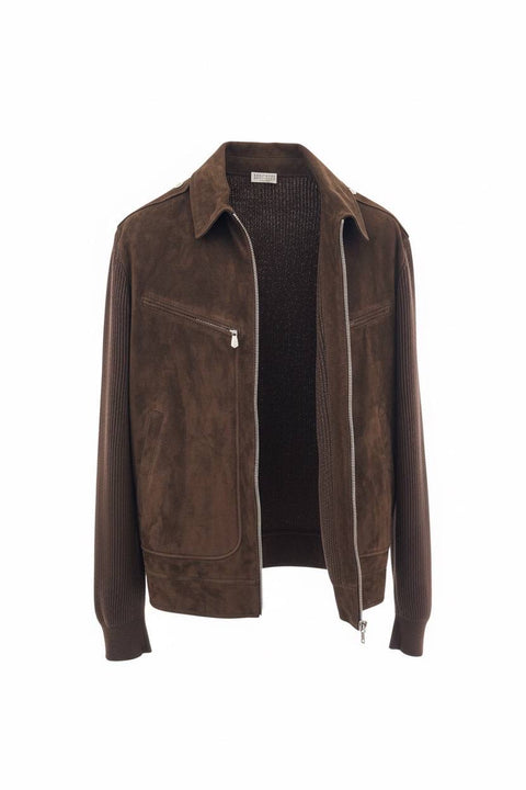 BRUNELLO CUCINELLI BOMBER SUEDE E MAGLIA