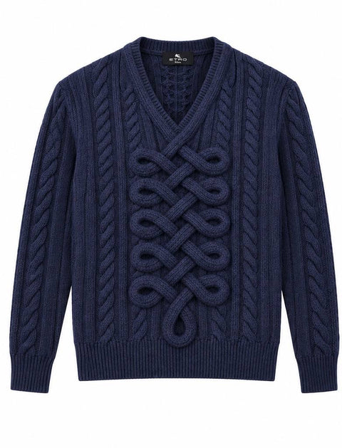 ETRO MAGLIA LANA TRECCE V NEK