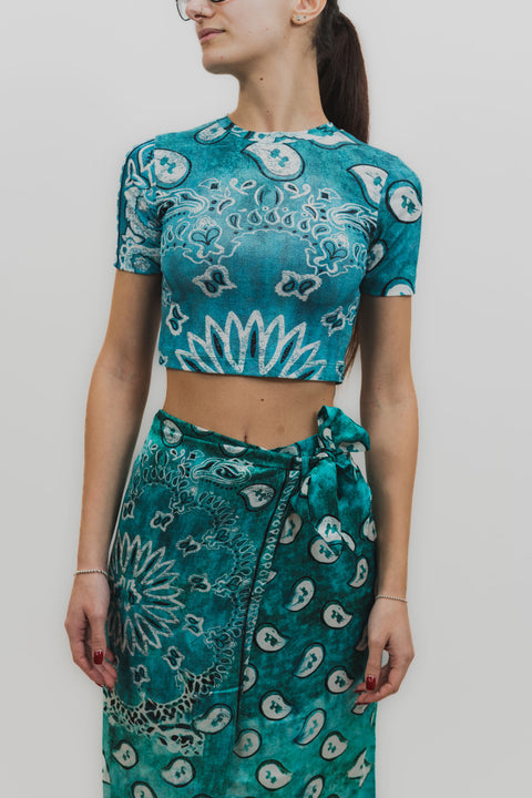 STELLA JEAN T-SHIRT CROPPED JERSEY STAMPA BANDANA