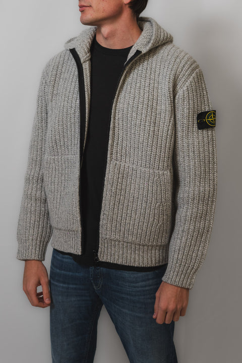 STONE ISLAND CARDIGAN ZIP POPCORN STITCH LANA E CASHMERE