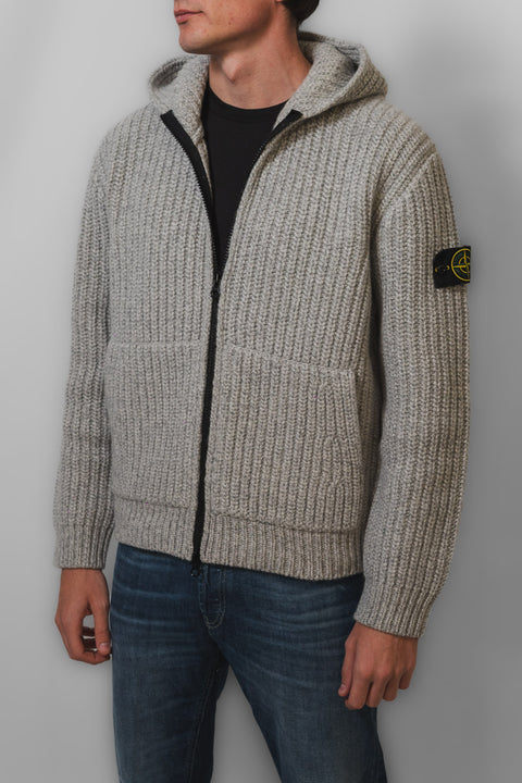 STONE ISLAND CARDIGAN ZIP POPCORN STITCH LANA E CASHMERE