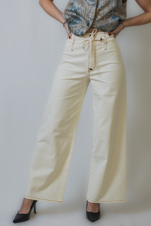 ETRO JEANS GAMBA LARGA CROPPED REALIZZATO NEL TESSUTO BULL CON CINTURA PUNTO VITA