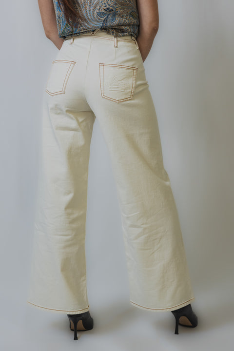 ETRO JEANS GAMBA LARGA CROPPED REALIZZATO NEL TESSUTO BULL CON CINTURA PUNTO VITA