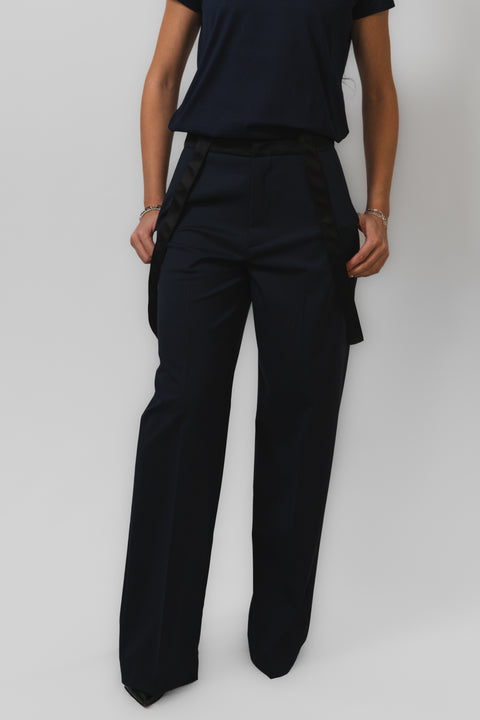 DONDUP TECLA PANTALONE PALAZZO CON BRETELLE LANA
