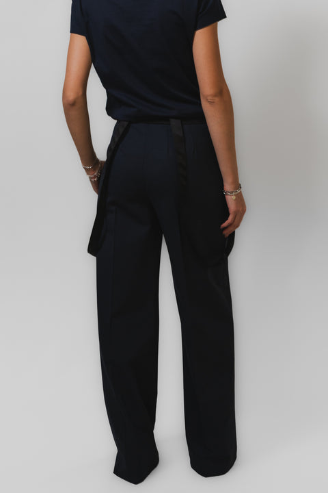 DONDUP TECLA PANTALONE PALAZZO CON BRETELLE LANA