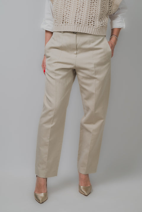 BRUNELLO CUCINELLI PANTALONE VITA ALTA CON CINTURA REALIZZATO NEL TESSUTO COTONE E LINO