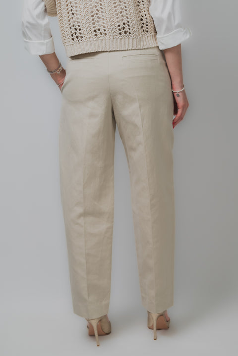 BRUNELLO CUCINELLI PANTALONE VITA ALTA CON CINTURA REALIZZATO NEL TESSUTO COTONE E LINO