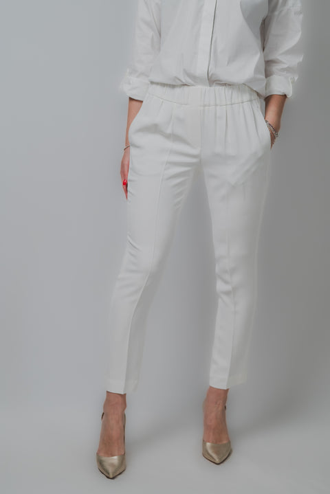BRUNELLO CUCINELLI PANTALONE CON MOLLA POSTERIORE CROPPED REALIZZATO IN CREPE CADIS