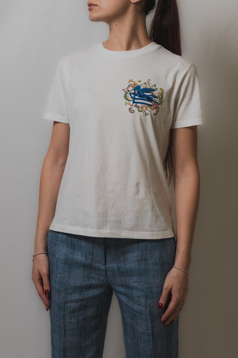 ETRO T-SHIRT JERSEY STAMPA FIORI E RICAMO PEGASO